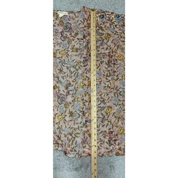 Anthropologie ANDERSEN & LAUTH Pink Shimmer Floral Kimono Beaded Boho Sheer - Picture 6 of 11